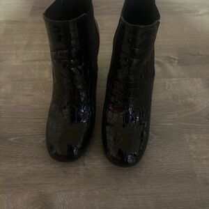 Jeffrey Campbell Glossy Black Croc-Patterned Booties